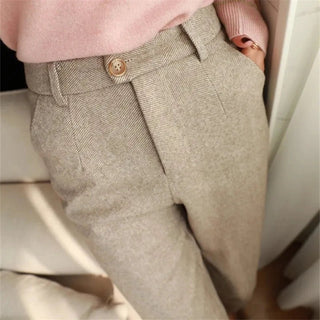 Halley - Formelle Tweed - Hose - Hochtaillierter Stil - Chinos - Cremeweiß - Müller Mode