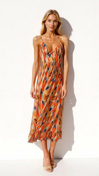 Hanne - Ärmelloses Kleid mit Blumendruck - Frühlingsmode - Kleider - Orange Rot - Müller Mode