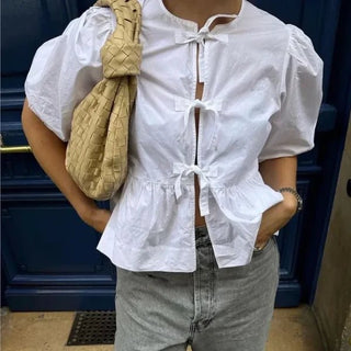Harriett - Schößchenbluse - Elegante Bauschige Passform - Bluse - Weiß - Müller Mode