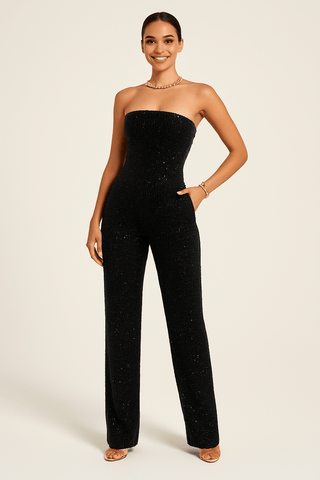 Helga Schulterfreier Jumpsuit mit Pailletten - Jumpsuits - Schwarz - Müller Mode