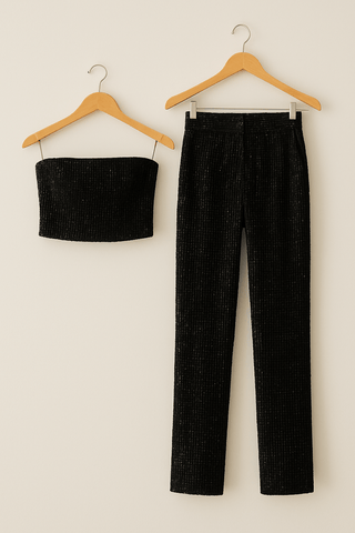 Helga Schulterfreier Jumpsuit mit Pailletten - Jumpsuits - Schwarz - Müller Mode