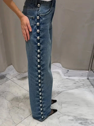 Hilda Weitbein - Jeanshose mit Perlenverzierung - Hosen - Marineblau - Müller Mode