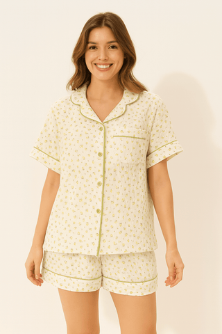 Ida Kurz Pyjama Set mit Fruchtmuster - Unterwäsche & Nachtwäsche - Grun - Müller Mode