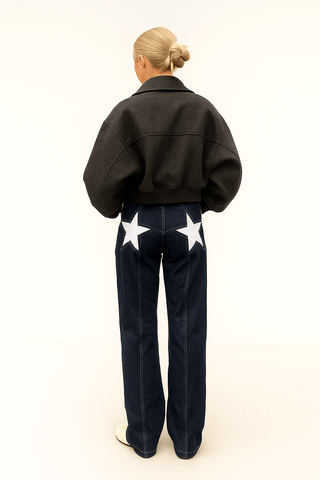 Ines Jeanshose mit Sternen - Applikation - Jeans - Dunkelblauer weißer Stern - Müller Mode