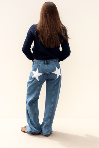 Ines Jeanshose mit Sternen - Applikation - Jeans - Hellblauer weißer Stern - Müller Mode