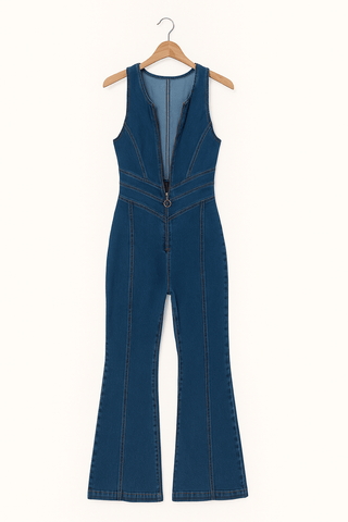 Iris Jumpsuit V - Ausschnitt und Schlagbein - Jumpsuits - Blau - Müller Mode