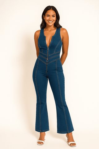 Iris Jumpsuit V - Ausschnitt und Schlagbein - Jumpsuits - Blau - Müller Mode