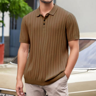 Isaak Ribbed Polo Shirt mit Kurzarm - Polos - Braun - Müller Mode