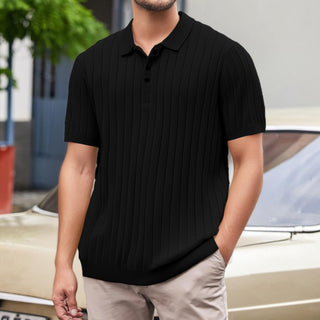 Isaak Ribbed Polo Shirt mit Kurzarm - Polos - Schwarz - Müller Mode