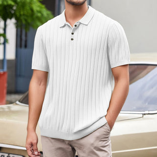 Isaak Ribbed Polo Shirt mit Kurzarm - Polos - Weiß - Müller Mode
