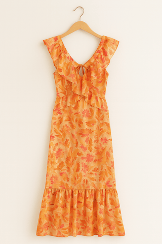 Isabell Ärmelloses Maxikleid mit Volants und Cut - Outs - Kleider - Orange - Müller Mode