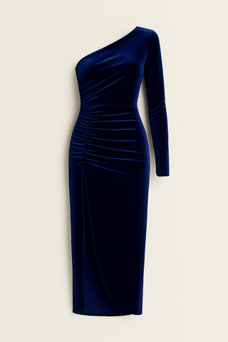 Jade Ein - Schulter - Midikleid aus Samt mit Rüschen - Kleider - Blau - Müller Mode