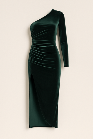 Jade Ein - Schulter - Midikleid aus Samt mit Rüschen - Kleider - Grün - Müller Mode
