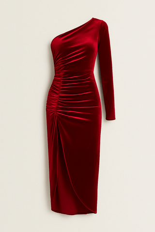 Jade Ein - Schulter - Midikleid aus Samt mit Rüschen - Kleider - Rot - Müller Mode