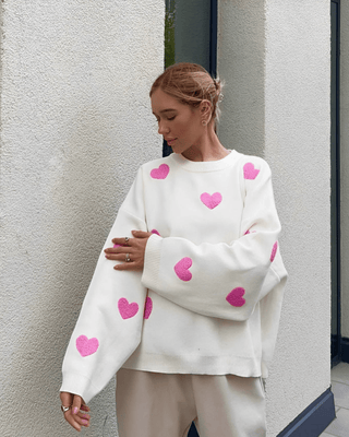 Jamie - Pullover - Bequemer Love Pullover - Strickwaren - Rosa - Müller Mode
