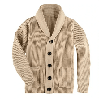 Japheth - Strickjacke mit Kragen - Geripptes Muster - Strickwaren - Beige - Müller Mode