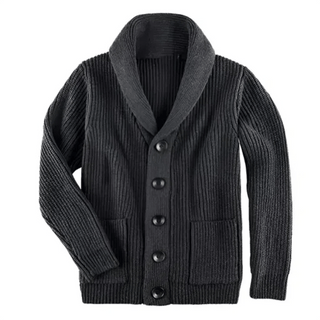 Japheth - Strickjacke mit Kragen - Geripptes Muster - Strickwaren - Grau - Müller Mode
