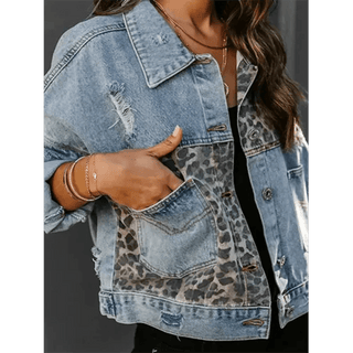 Jeanina Denim - Jacke mit Leoparden - Akzenten - Leichte Jacken - Blau - Müller Mode