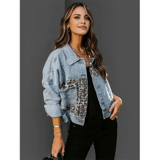 Jeanina Denim - Jacke mit Leoparden - Akzenten - Leichte Jacken - Blau - Müller Mode
