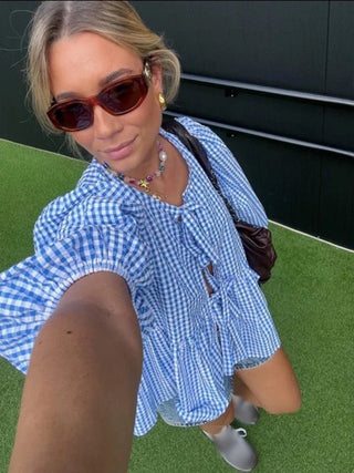Jemima - Trendy gestreifte Bluse - Puffärmel - Bluse - Blau Weiß - Müller Mode