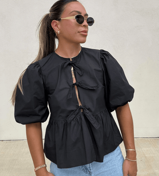 Jemima - Trendy gestreifte Bluse - Puffärmel - Bluse - Schwarz - Müller Mode