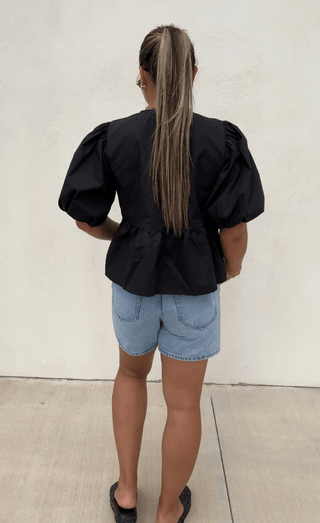 Jemima - Trendy gestreifte Bluse - Puffärmel - Bluse - Schwarz - Müller Mode