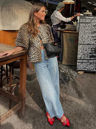 Jemima - Trendy gestreifte Bluse - Puffärmel - Bluse - Tiger Druck - Müller Mode