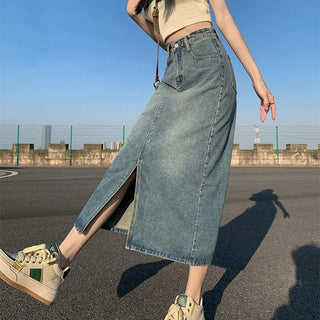 Jessica Jeansrock Schlitz Hohe Taille - Rock - Blau - Müller Mode