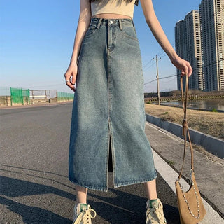 Jessica Jeansrock Schlitz Hohe Taille - Rock - Blau - Müller Mode