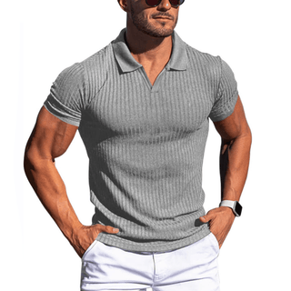 Johan Ribbed Polo mit Kurzarm - Polos - Hellgrau - Müller Mode