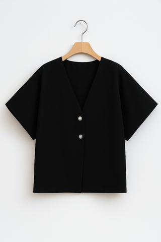 Johanne Bluse mit V - Ausschnitt und Knöpfen - Bluse - Schwarz - Müller Mode