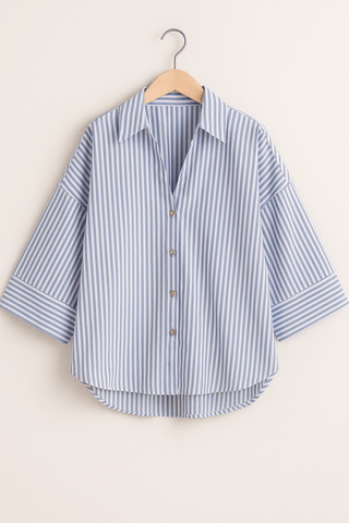 Jolie Oversize Bluse gestreift mit Knöpfen - Bluse - Blau - Müller Mode