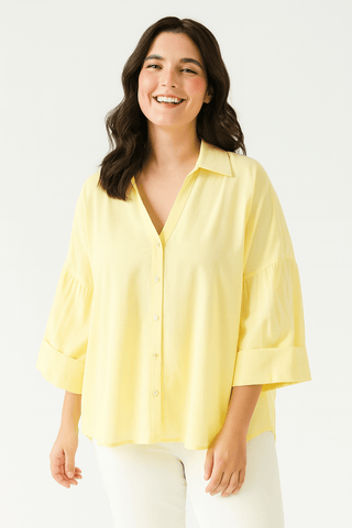 Jolie Oversize Bluse gestreift mit Knöpfen - Bluse - Gelb - Müller Mode