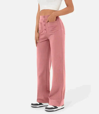 Josefine - Elastische Freizeithose mit hoher Taille - Stoffhosen - Rosa - Müller Mode