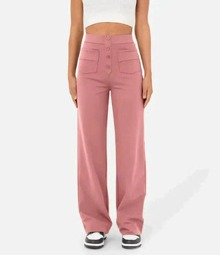 Josefine - Elastische Freizeithose mit hoher Taille - Stoffhosen - Rosa - Müller Mode