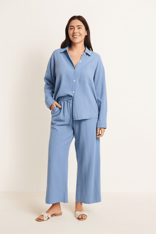 Joyce 2 - teiliges Set mit lockerer Bluse und Hose - Sets - Blau - Müller Mode