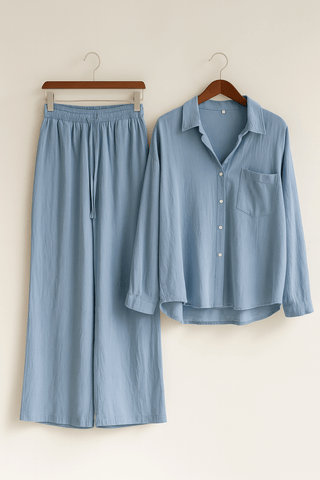 Joyce 2 - teiliges Set mit lockerer Bluse und Hose - Sets - Blau - Müller Mode