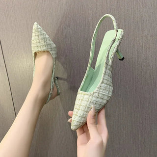 Judith - Spitz Zulaufende Tweed - Absätze - Slingback - Stil - Pumps - Himmelblau - Müller Mode