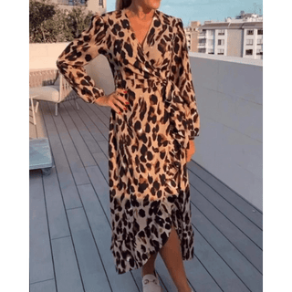 Karin - Kleid mit V - Ausschnitt - Frühlingskleid - Kleider - Braun - Müller Mode