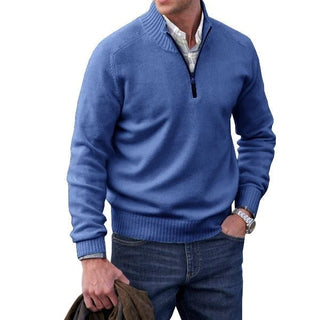 Kasper - Herren Fleece - Pullover mit viertel Reißverschluss - Strickwaren - Blau - Müller Mode