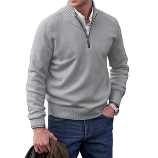 Kasper - Herren Fleece - Pullover mit viertel Reißverschluss - Strickwaren - Hellgrau - Müller Mode