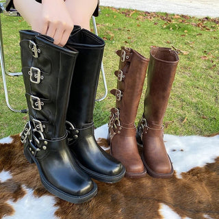 Kassandra - Kniehohe Retro - Stiefel - Gürtelschnalle Design - Stiefel - Braun mittel - Müller Mode