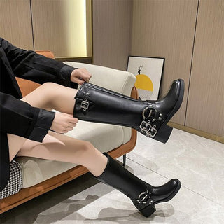 Kassandra - Kniehohe Retro - Stiefel - Gürtelschnalle Design - Stiefel - Schwarz kurz - Müller Mode