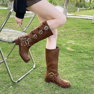 Kassandra - Kniehohe Retro - Stiefel - Gürtelschnalle Design - Stiefel - Schwarz kurz - Müller Mode