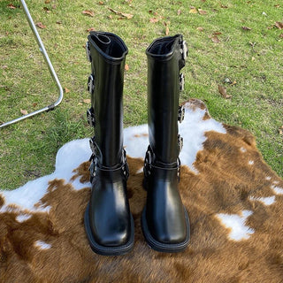 Kassandra - Kniehohe Retro - Stiefel - Gürtelschnalle Design - Stiefel - Schwarz mittel - Müller Mode