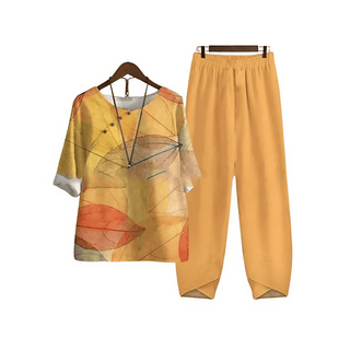 Katarina Bedrucktes Blusen - und Hosenset - Sets - Orange - Müller Mode