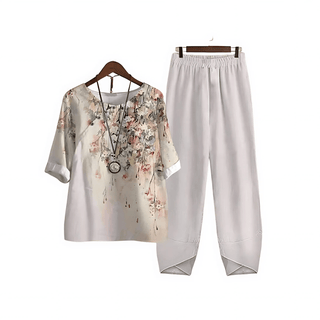 Katarina Bedrucktes Blusen - und Hosenset - Sets - Weiß - Müller Mode