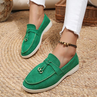 Kendy - Loafer aus Segeltuch - Knoten und Charme Detail - Loafers - Grün - Müller Mode