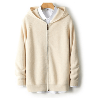Kenton - Zip - Hoodie - Minimalistischer Rippstil - Sweatshirts & Hoodies - Beige - Müller Mode