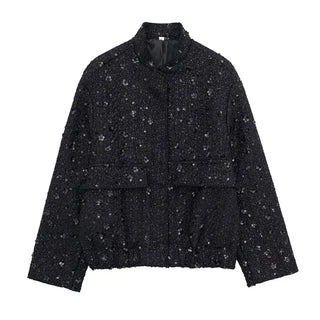 Kesia - Bomberjacke - Lockerer Pailletten - Stil - Bomberjacken - Schwarz (Pailletten) - Müller Mode